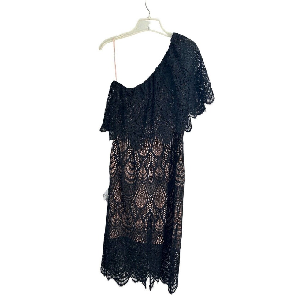 Dress the Population One Shoulder Black Lace Lined Midi Dress NEW Size Small